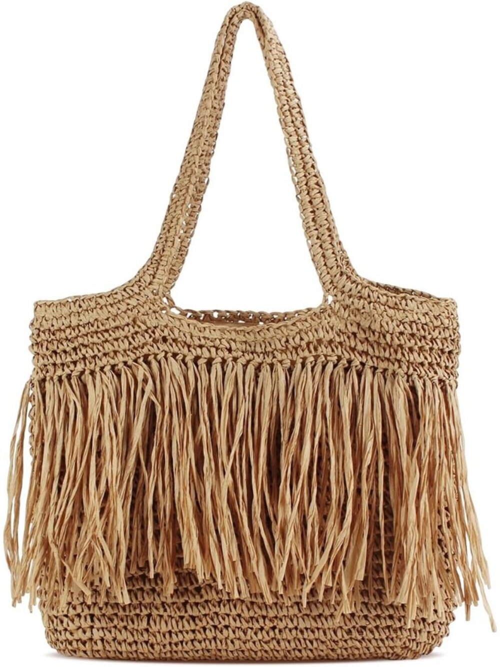 Large Capacity Fringe Straw Beach Tote Bag for Women vacation Summe，Lightweight